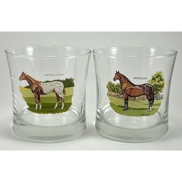 GA PATTON Other - Horse Rock Glasses GA Patton Thoroughbred Appaloosa Whiskey Morgan 3.35" Vintage